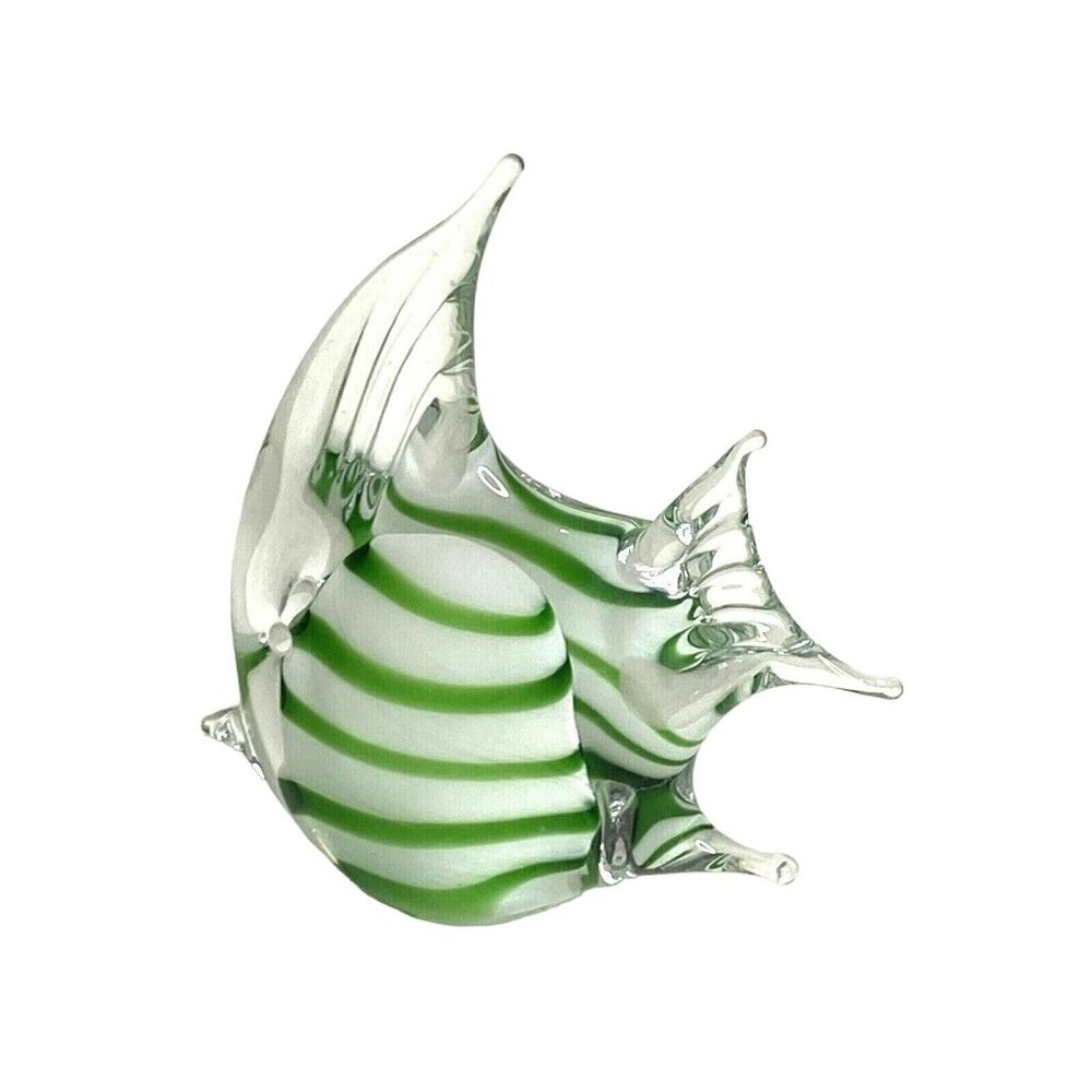 Art Glass Angelfish Figurine 5.5"‎ Green Paperweight Figurine
